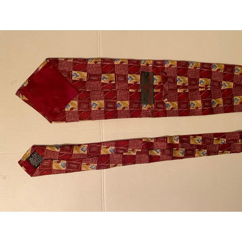Chatterbox Joe Boxer Mens Silk Tie Geometric Grid Burgundy Gold Made in Italy